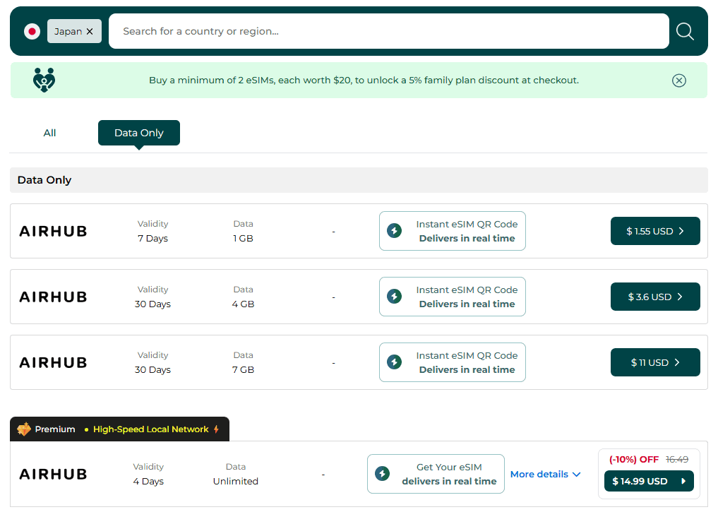 Airhub App Global Plans May