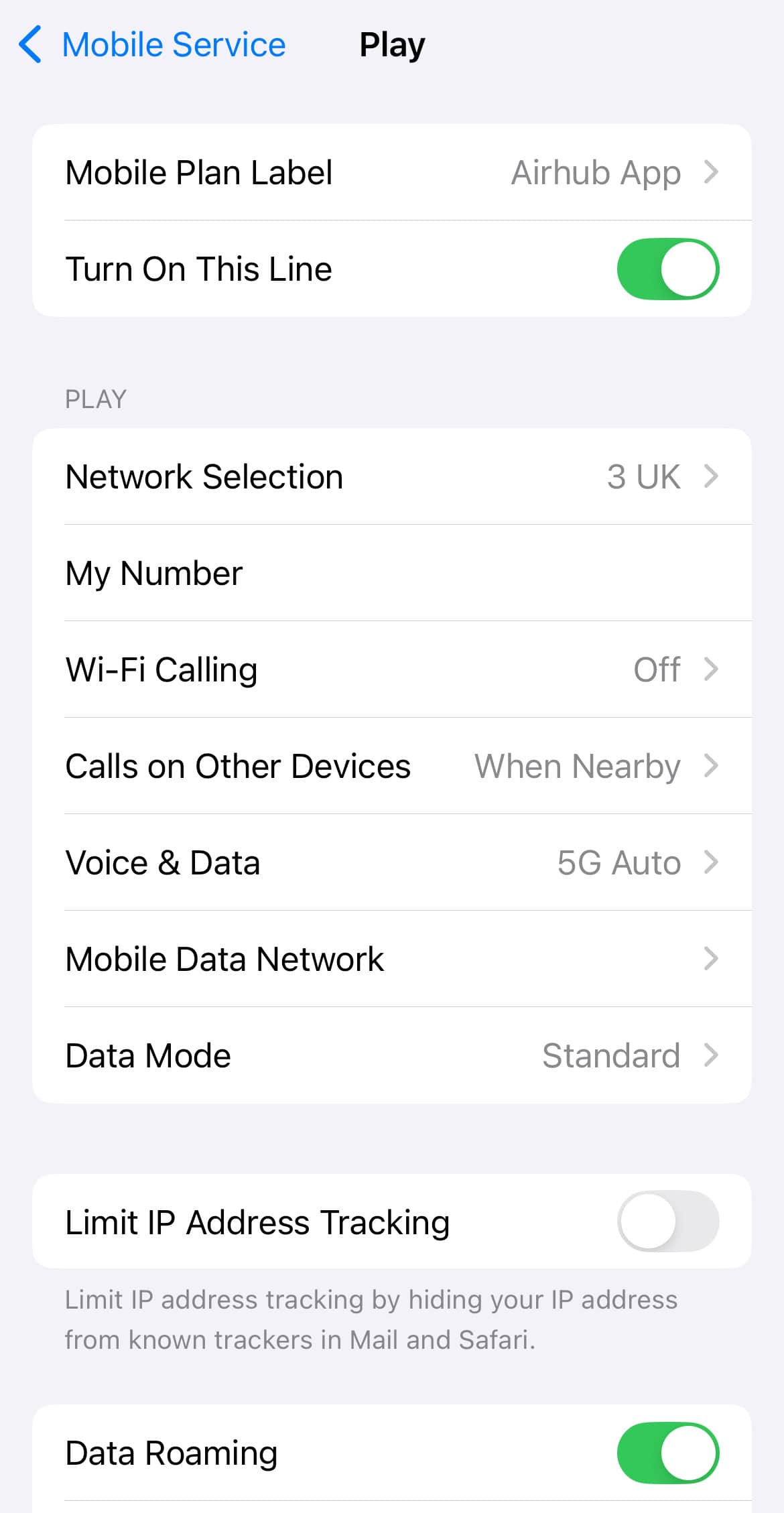 Airhub App Mobile Settings