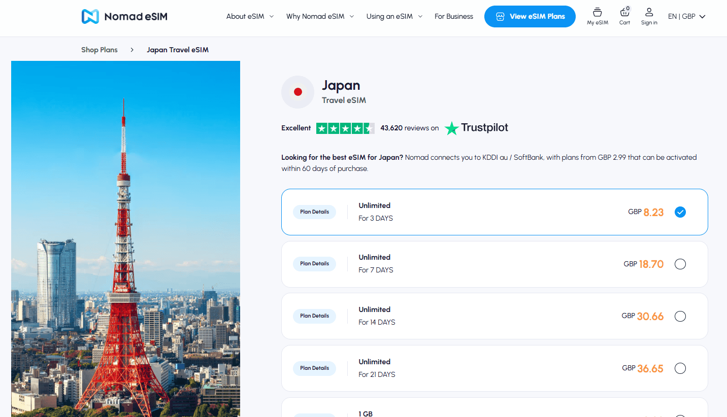 Nomad eSIM Japan Plans